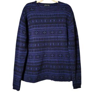 Vintage Nautica Mens Y2K 90s Blue Fair Isle Nordic Knit 100% Wool Sweater Medium